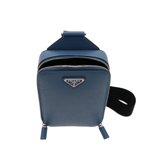 Prada Brique Travel Sling Bag Blue Saffiano Leather 2VZ106 New - Picture 6 of 7